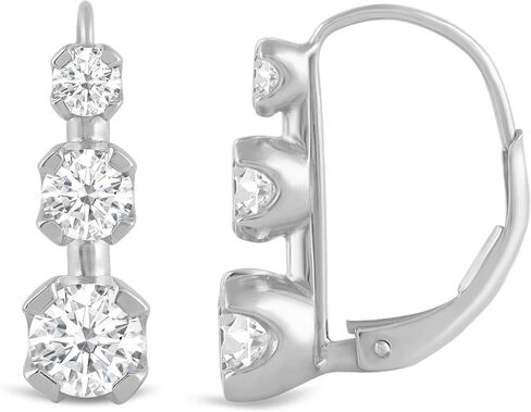Everyday Elegance 14K Solid Gold Earrings | Round Cut Leverback 3-Stone "Trilogy" Cubic Zirconia | Basket Setting | 2.0 CTW, Diamond Equivalent | With Gift Box in Saudi Arabia
