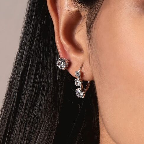 Everyday Elegance 14K Solid Gold Earrings | Round Cut Leverback 3-Stone "Trilogy" Cubic Zirconia | Basket Setting | 2.0 CTW, Diamond Equivalent | With Gift Box in Saudi Arabia