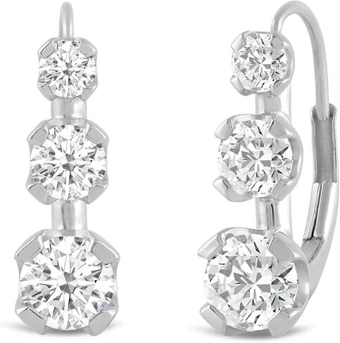 Everyday Elegance 14K Solid Gold Earrings | Round Cut Leverback 3-Stone "Trilogy" Cubic Zirconia | Basket Setting | 2.0 CTW, Diamond Equivalent | With Gift Box in Saudi Arabia