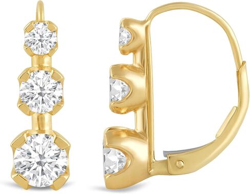 Everyday Elegance 14K Solid Gold Earrings | Round Cut Leverback 3-Stone "Trilogy" Cubic Zirconia | Basket Setting | 2.0 CTW, Diamond Equivalent | With Gift Box in Saudi Arabia