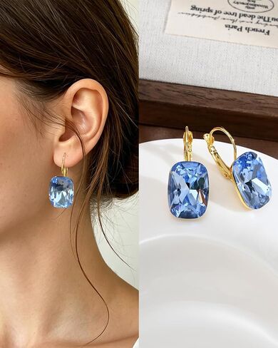 Stone Crystal Drop and Dangle Earrings 14K Gold Plated Leverback Earrings Fashion Earrings for Women in Kuwait
