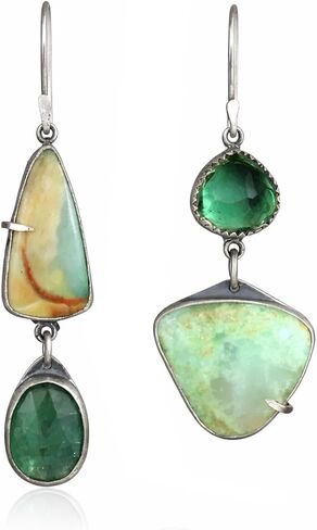 Asymmetrical Natural Stone Earrings for Women, Boho Vintage Moss Agate Green Irregular Geometric Statement Dangle Drop Trendy Jewelry Gift in Saudi Arabia
