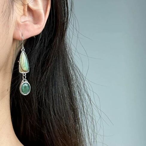 Asymmetrical Natural Stone Earrings for Women, Boho Vintage Moss Agate Green Irregular Geometric Statement Dangle Drop Trendy Jewelry Gift in Saudi Arabia