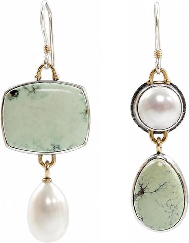 Asymmetrical Natural Stone Earrings for Women, Boho Vintage Moss Agate Green Irregular Geometric Statement Dangle Drop Trendy Jewelry Gift in Saudi Arabia