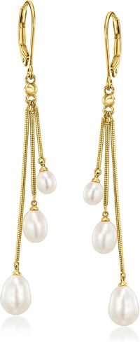 Ross-Simons 4-6.5mm Cultured Pearl Drop Earrings in 18kt Gold Over Sterling in Saudi Arabia