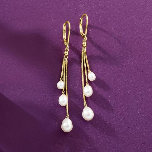 Ross-Simons 4-6.5mm Cultured Pearl Drop Earrings in 18kt Gold Over Sterling in Saudi Arabia