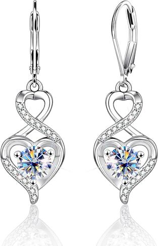 Heart Moissanite Earrings for Women, Silver 14K Gold Plated Dangle Infinity Love Earrings 2.0ct D Color Round Cut Lab Created Moissanite Heart Shape Diamond Dangle Drops Earring for Women Jewelry Gifts in Box in Saudi Arabia