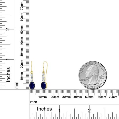 Gem Stone King 10K Yellow Gold Blue Sapphire and White Topaz Drop Dangle Earrings For Women | 1.34 Cttw | Gemstone September Birthstone | Oval 6X4MM in Saudi Arabia