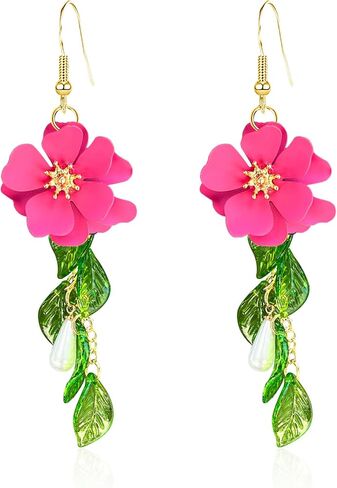 Flower Tassel Dangle Earrings for Women Cute Green Leaf Sakura Pearl Earrings Fairy Statement Summer Refreshing Seaside Idyllic Holiday Jewelry in Saudi Arabia
