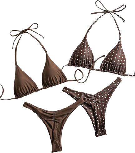 SHENHE Women's Cheeky Thong Bikini Set Triangle Halter High Cut Brazilian Polka Dots Swimsuits in Kuwait