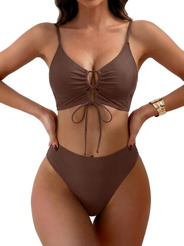 Women's High Waisted High Cut Bikini Sets Push Up Cheeky 2 Piece Swimsuit Front Tie Bathing Suit in Saudi Arabia