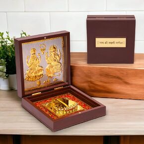LOVENSPIRE Gold Plated Plastic Hindu Idol with Charan Paduka Spiritual Photo Frame for Home Temple, Office Decor | Indian Return Gift for Housewarming, Diwali Pooja & Weddings Laxmi Ganesh in Saudi Arabia