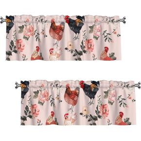 2 Pack Pink Floral Chicken Valance for Windows Curtain Valance for Kitchen Bathroom Bedroom Living Room Window Treatment Decor Curtains Rod Pocket 54x18 Inch in Saudi Arabia