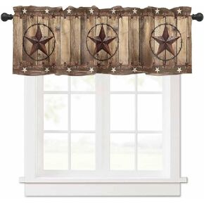 Rustic Country Valances Window Treatment Farmhouse Decor, Western Stars Brown Texture Wooden Print Rod Pocket Valance Curtains for Living Room, Bedroom, Kitchen, 42" W x 12" L - 1 Panel in Kuwait