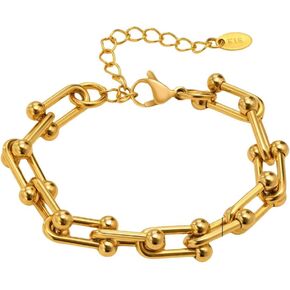 18K Gold Plated Chain Link Bracelet, Adjustable Length, Ball Accent Design in Saudi Arabia