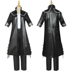 Black Leather Coat Cosplay Costume Set Long Jacket with Pants Shirt Gothic Stage Outfit for Halloween Men in Saudi Arabia