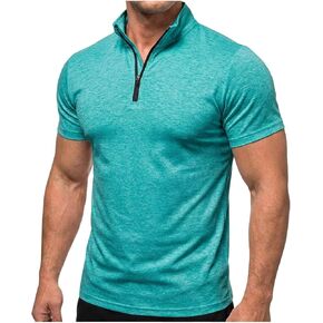 Quarter Zip Pullover Men Stand Collar Short Sleeve Business Casual Tops Summer Stylish Workout Athletic Golf T Shirts in Saudi Arabia