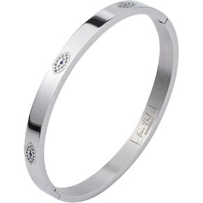 “Five Rock Style" Elegant Chamsa Eye Bracelet Bangles Gift Box, Silver, Friendship Jewelry for Women, Girls, Teens and Friends, No More Evil Eye, Stainless Steel Hinged Bangle with Select Cubic Zirconias in Saudi Arabia