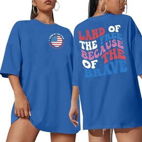 America Shirts for Women Land of The Free Because of The Brave Shirt USA Patriotic Tee 4th of July Outfit Oversized T-Shirt in Saudi Arabia