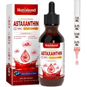 Liposomal Astaxanthin 12mg Supplements, Organic Astaxanthin Liquid with MCT Oil, Lycopene, Zeaxanthin & Ergothioneine, Antioxidant for Skin & Eye Health, Blueberry Flavor, 2 FL OZ in Saudi Arabia