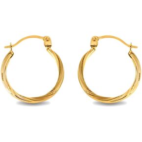 Claddagh Gold - Solid 14K Yellow Gold Beaded & Twisted Reversible Hoop Earrings (0.60") for Women in Saudi Arabia