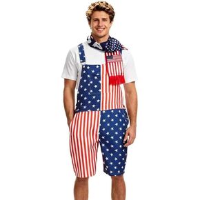 American Flag Overalls Denim Bib Patriotic Rompers Adjustable Straps Shorts Jumpsuit in Kuwait