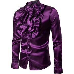 Men's Frill Ruffle Dress Shirt Vintage 70S Victorian Costume Rayon Bow Tie Shirt Cosplay Party Shirt in Saudi Arabia
