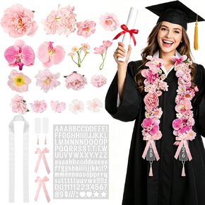 JarThenaAMCS 38Pcs DIY Graduation Leis Set Class of 2026 Pink Flower Graduation Stole with Acrylic Tassel Card Stickers for Craft High School College Student Congrats Grad Gift Party in Kuwait