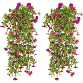 Artificial Hanging Flowers for Outdoors,2 Pack Silk Fake Plant UV Resistant Faux Flower for Front Door Porch Planter Patio Yard Garden(Dark Purple) in Saudi Arabia