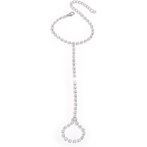 Sparkling Rhinestone Ring Bracelet Silver Hand Chain for Women Radiant Finger Wrist Accessories Prom Statement Jewelry in Saudi Arabia