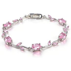 Dainty Pink Vine Bracelet with Sparkling Cubic Zirconia - Fancy Silver Tulip Crystal Leaf Link Bracelet, Floral jewelry for Wedding Birthday Daily Wear Gift for Her in Saudi Arabia
