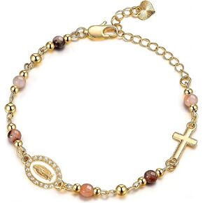 Gold Virgin Mary Bracelet for Women 14k Gold Plated Virgen De Guadalupe Beads Bracelet Catholic Virgin Mary Cross Charm Brace-let Faith Baptism Confirmation Jewelry Gifts for Her in Saudi Arabia