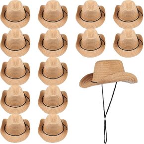 15 Pcs Straw Cowboy Hats, Western Wide Brim Hats for Men & Women, Unisex Cowgirl Hat, Sun Hats with Adjustable Chin Strap for Outdoor Activities, Themed Parties in Kuwait