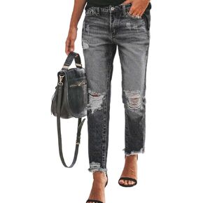 Straight Leg Jeans for Women Spring Summer Frayed Hem High Waisted Ripped Distressed Ankle Denim Pants in Saudi Arabia