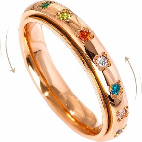 Rainbow Spinner Ring for Women – Rose Gold Gemstone Fidget Ring for Anxiety, Stress & Focus Relief, Adjustable Spinning Band Jewelry, Mindful Self-Care Gift, Sizes 6–10 in Saudi Arabia