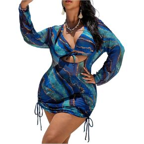 WDIRARA Women's Plus Size 3 Piece Swimsuit Marble Print Halter Bikini Set with Cover Up Dress in Kuwait