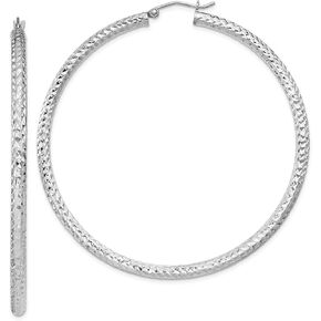 Sterling Silver Diamond Cut 3x60mm Hoop Earrings in Saudi Arabia