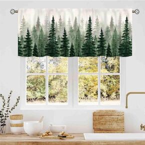 Forest Green Valance, Farmhouse Misty Woodland Nature Pine Trees Jungle Wildlife Landscape Forest Rod Pocket Small Short Window Curtains for Kitchen Cafe Living Room Bedroom Bathroom, 54"x18" Inch in Saudi Arabia