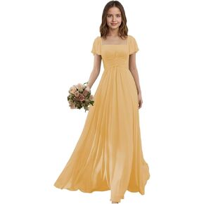 Chiffon Junior Bridesmaid Dresses Long Short Sleeves Flower Girl Dresses Square Neck Girls Wedding Guest Dress in Saudi Arabia