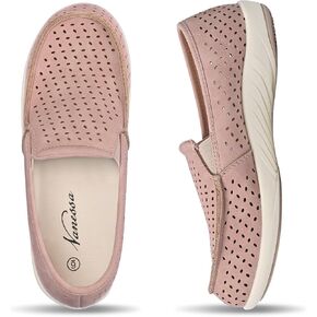 Vanessa Womens Slip On Shoes Casual - Breathable Boat Loafers with Arch Support - Perforated Nubuck Leather Upper Shoes for Women Daily in Saudi Arabia