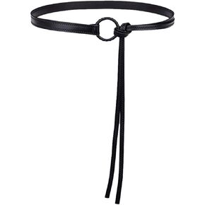 PU Leather Double Strap Knotted Waist Belt 53.3 Inch Adjustable Skinny Flat Waistband in Saudi Arabia