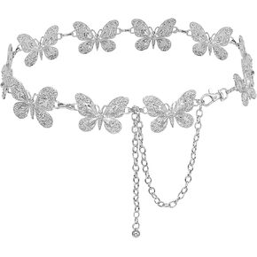 Waist Chain Belts Women Girls Metal Belly Link Adjustable Waist Belt for Jeans and Dress (Silver Big Butterfly XL) in Saudi Arabia