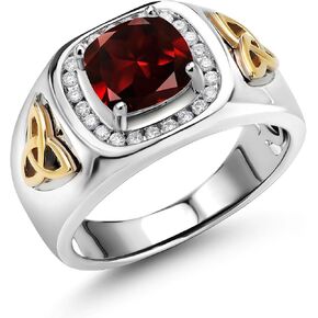 Gem Stone King 8MM Cushion Cut Ring for Men | Gemstone Birthstone and Lab Grown Diamond | 925 Sterling Silver & 10K Yellow Gold | Available in Sizes 7-13 in Saudi Arabia