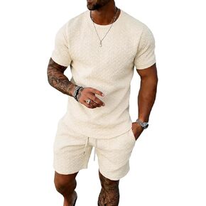UOUA Mens Summer Outfits 2 Piece Short Set Casual Track Suits Matching Crew Neck Shirt and Vacation Shorts in Saudi Arabia