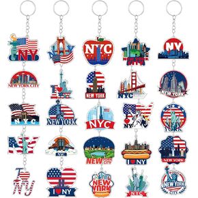 25 Pcs New York Souvenirs Gifts New York Keychain NYC Souvenirs from USA Metal Keychain Includes Freedom Tower Statue of Liberty Ny Cab Apple Too And More Travel Gifts Souvenir for Women Men Friends in Saudi Arabia