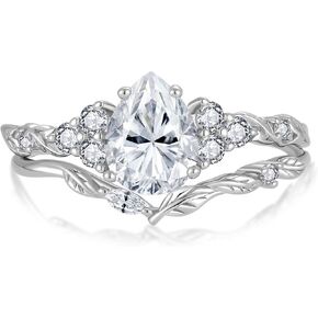 Moissanite Engagement Ring Set 1.25CT D Color VVS1 Clarity Pear Shaped 925 Sterling Silver Wedding Sets Rings Bridal Promise Ring Jewelry for Women with Certificate Size 5-10 in Saudi Arabia