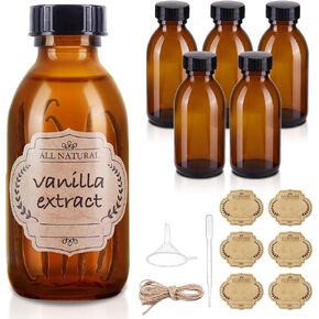 6 Pack 4 oz Amber Glass Bottle with Lids, Small Glass Bottles Empty Containers for Homemade Vanilla Extract, Essential Oils, Juice, Potion, Syrup, Liquids, Christmas, Holiday Gift in Saudi Arabia