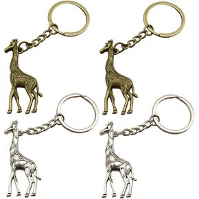4 Pcs New Personality Alloy Giraffe Pendant Keychain, Simple Style Bag & Car Accessory Hanging Decoration, Alloy Animal Key Ring for Backpacks & Vehicles in Saudi Arabia