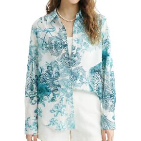 Silk Blouses for Women Long Sleeve Floral Button Down Shirts 19 Momme Pure Mulberry Silk Ladies Business Casual Tops in Kuwait