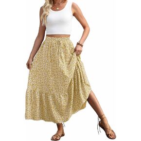 Women's High Waisted Pleated Maxi Skirt Flowy Elastic Waist Casual Fashionable Summer Beach Long Skirts in Saudi Arabia